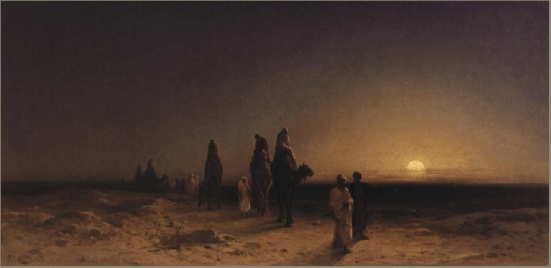 Karl Friedrich Christian Welsch Crossing the Desert at Sunset,